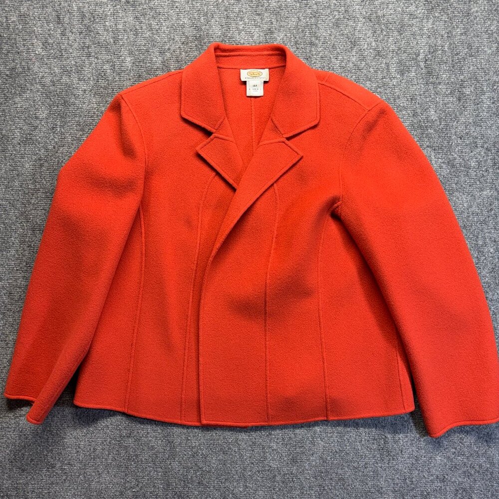 Talbots Woman Petite 18W 100% Wool Open Front Jacket Blazer Orange